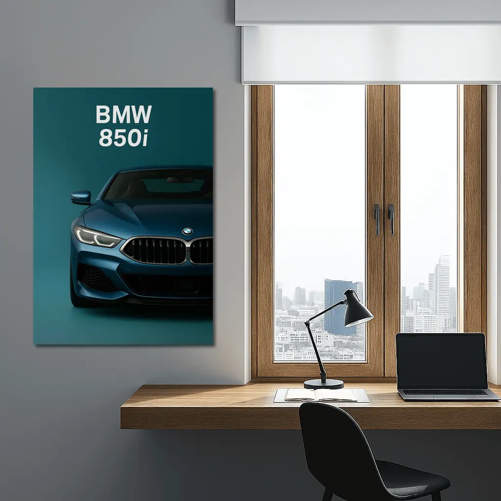 BMW 850i Front View Teal Background – Wall Art