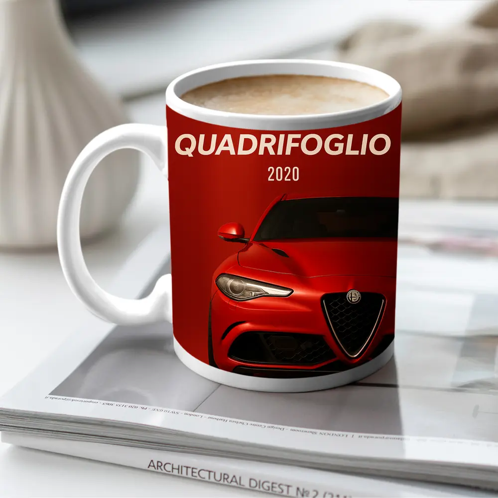 Alfa Romeo Giulia Quadrifoglio Red Background Art – Mugs
