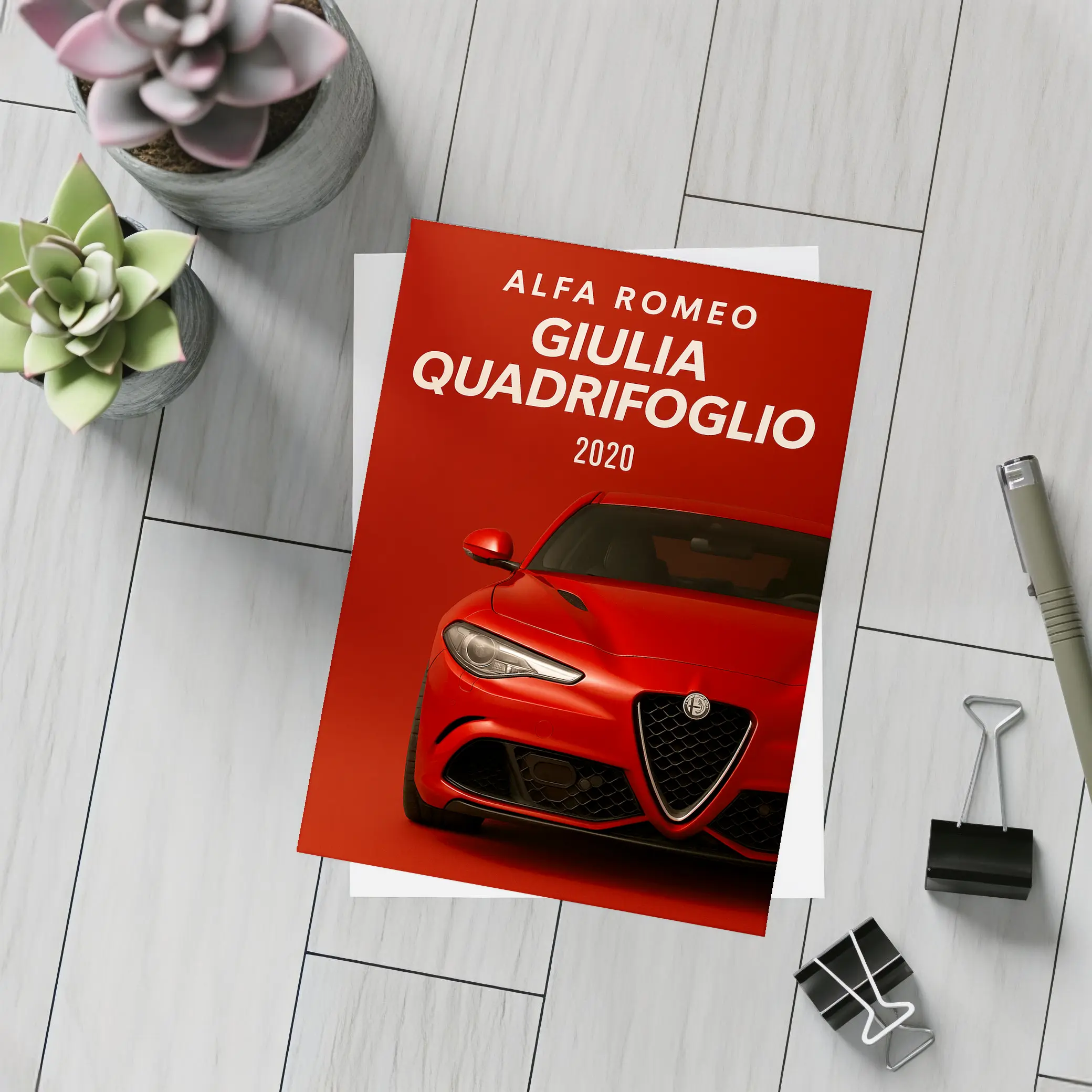 Alfa Romeo Giulia Quadrifoglio Red Background Art – Postcards