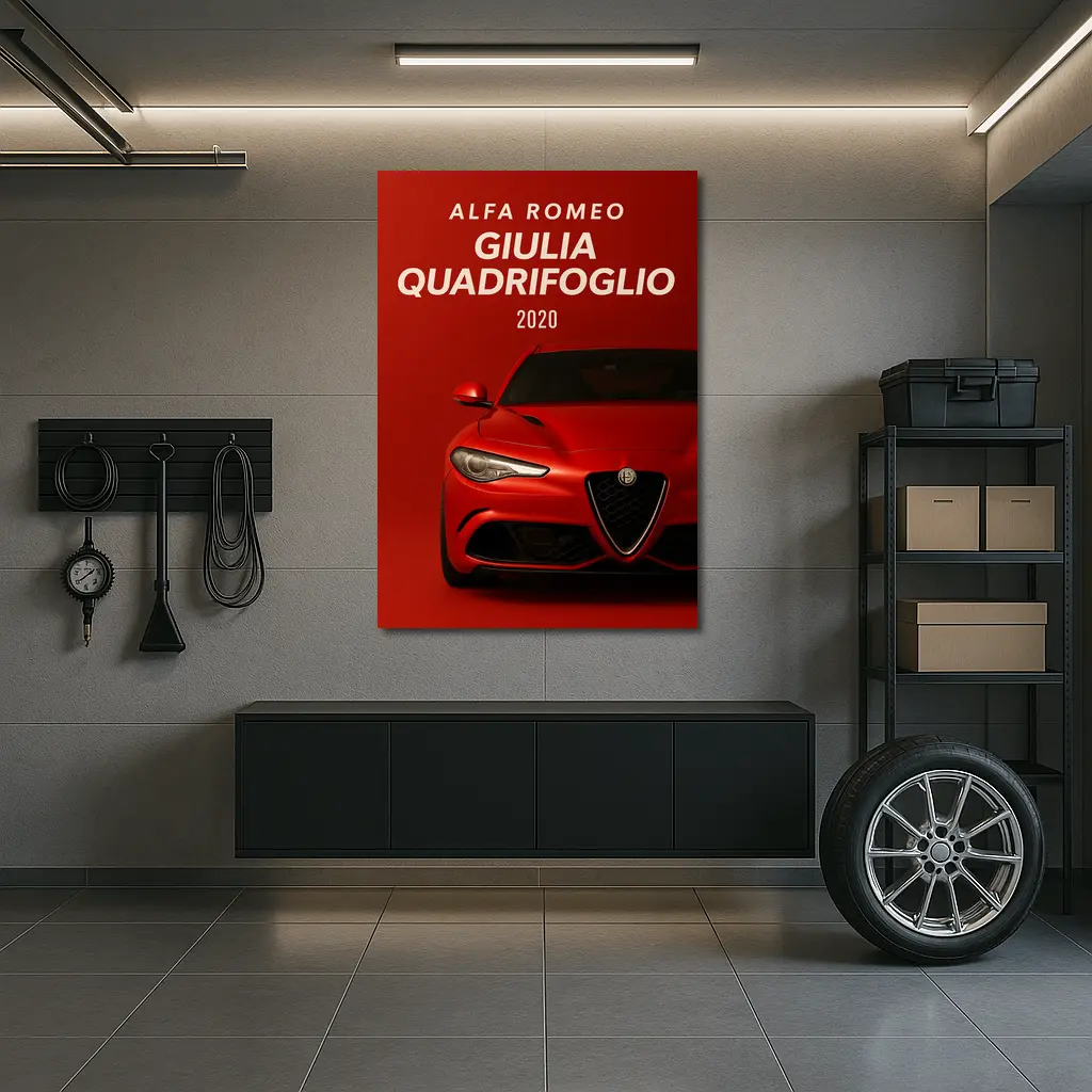 Alfa Romeo Giulia Quadrifoglio Red Background Art – Wall Art