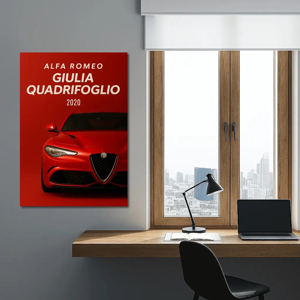 Alfa Romeo Giulia Quadrifoglio Red Background Art – Wall Art