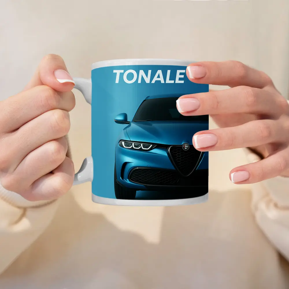 Alfa Romeo Tonale Blue Studio Front View – Mugs