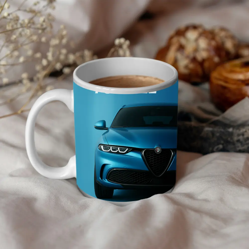 Alfa Romeo Tonale Blue Studio Front View – Mugs
