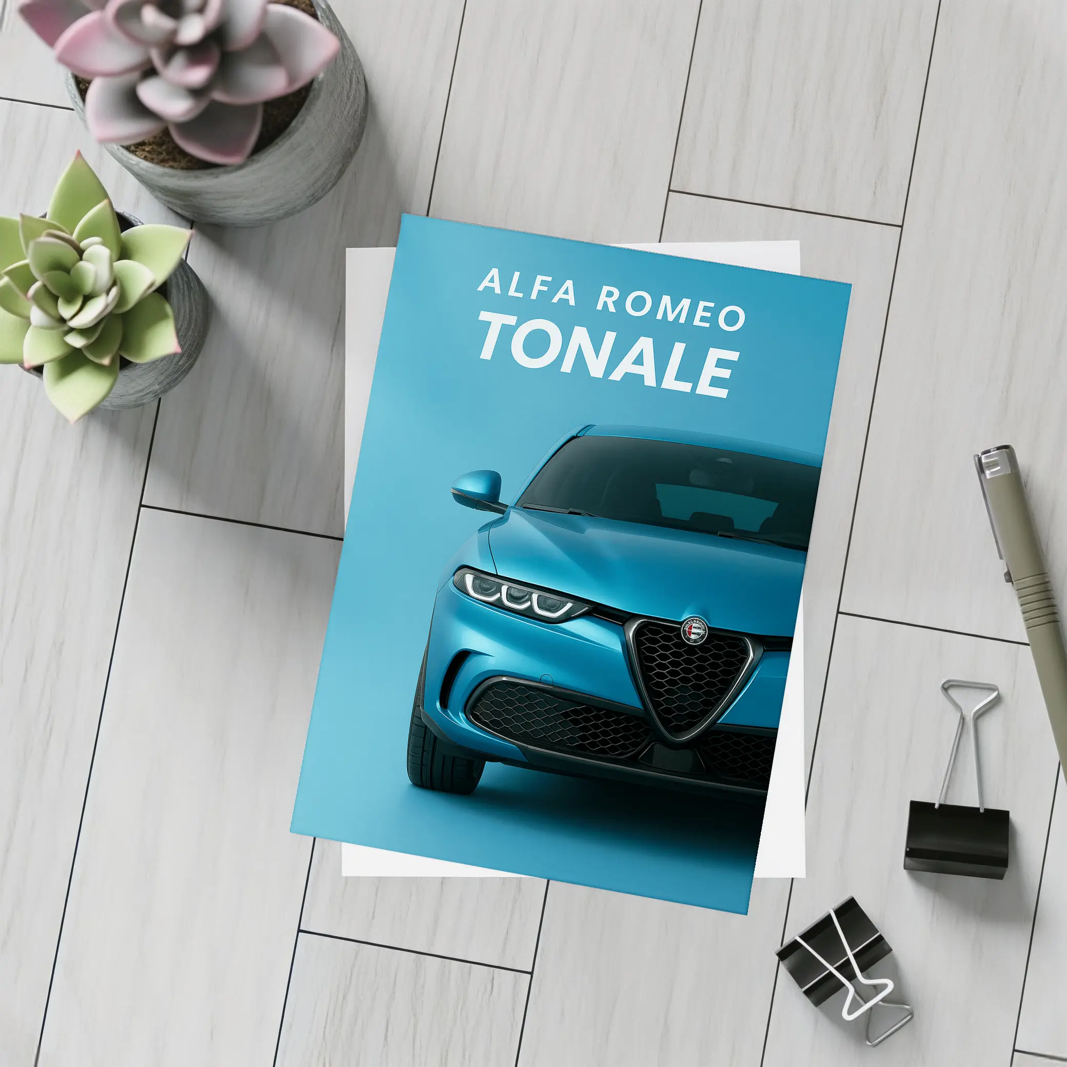 Alfa Romeo Tonale Blue Studio Front View – Postcards