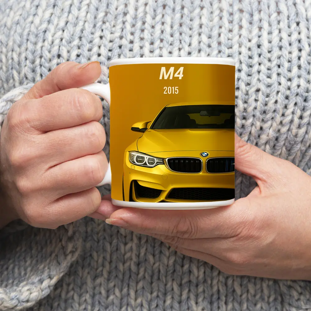BMW M4 2015 Yellow Sports Car Art – Mugs
