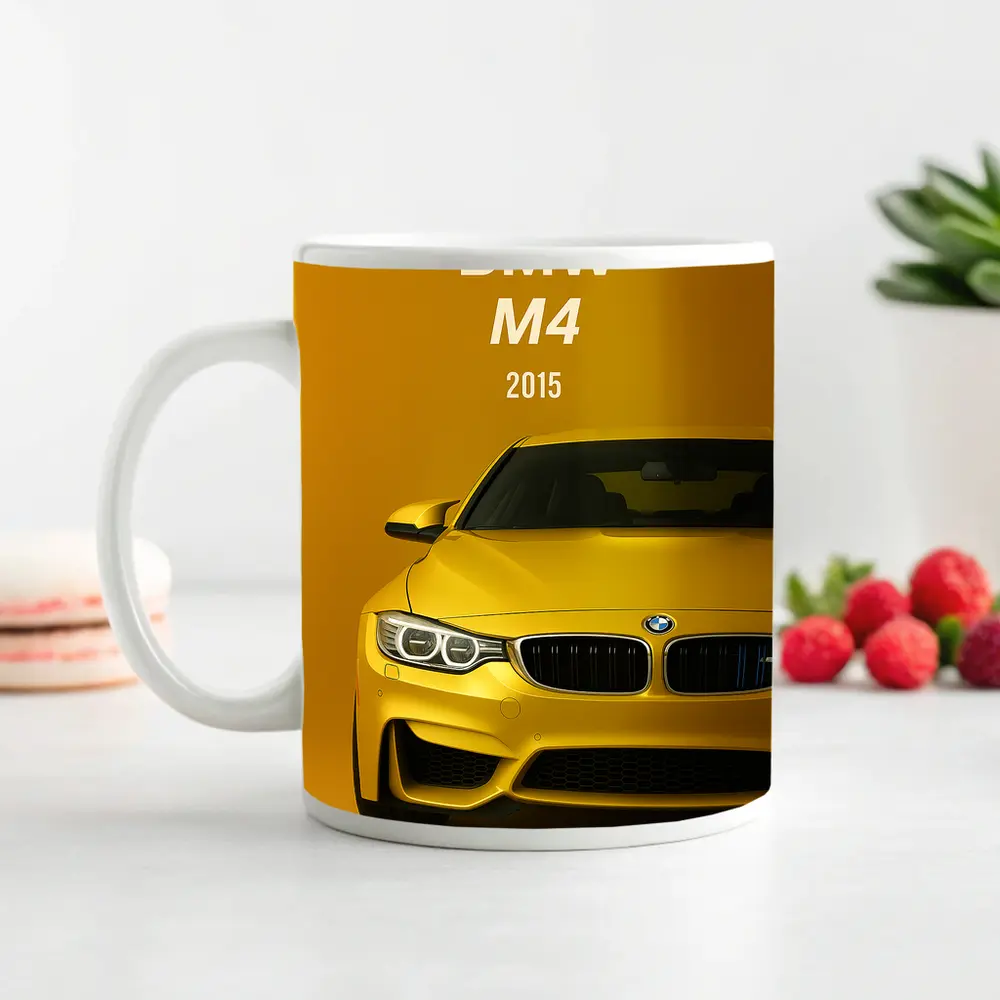 BMW M4 2015 Yellow Sports Car Art – Mugs