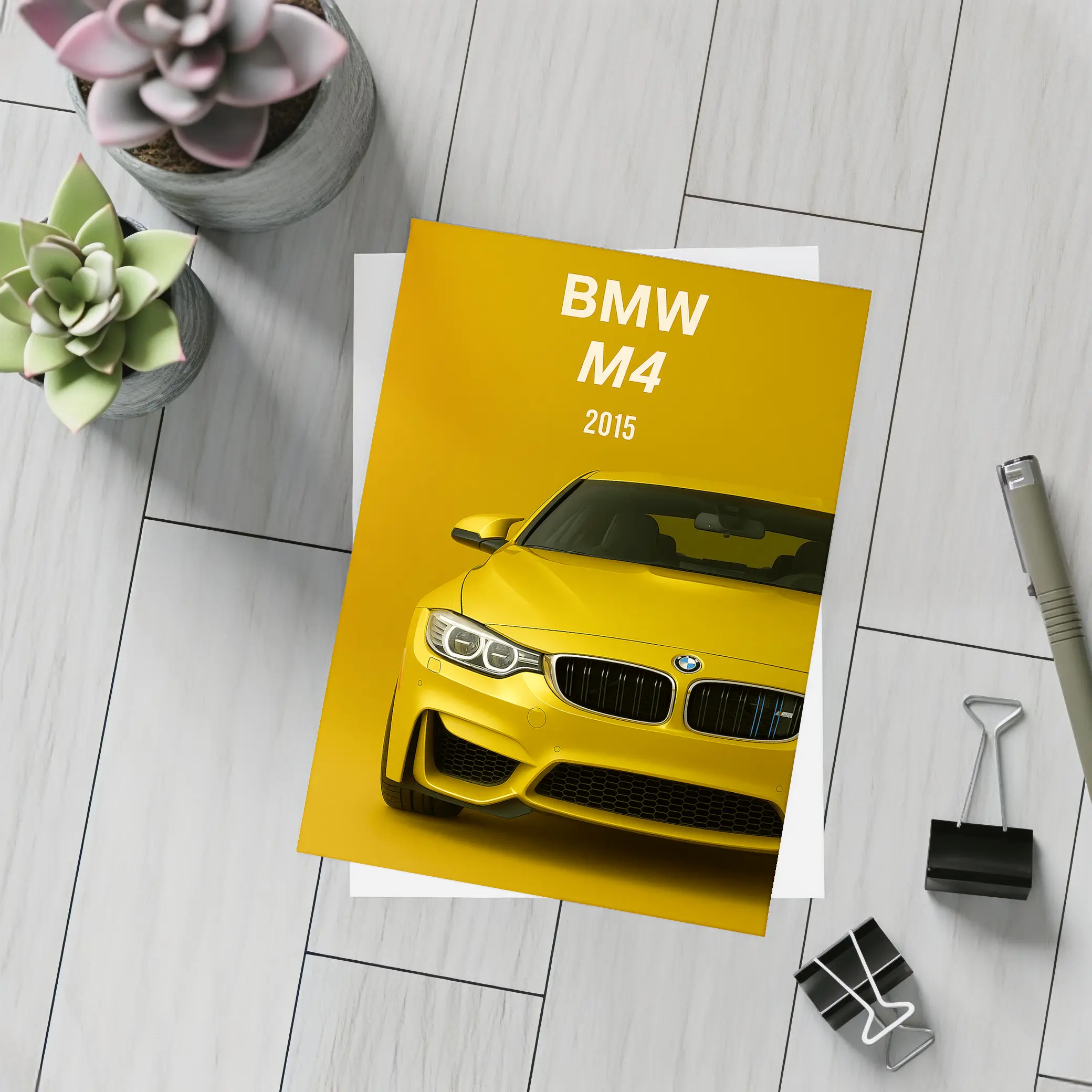 BMW M4 2015 Yellow Sports Car Art – Postcards