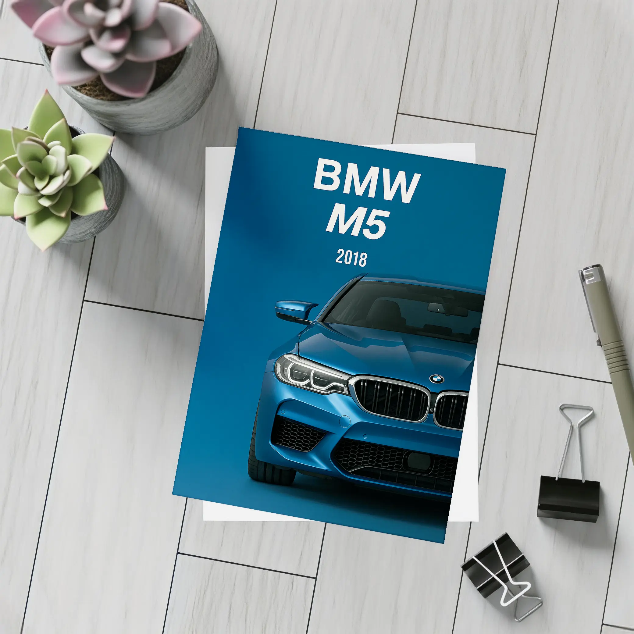 BMW M5 2018 Blue Front View – Postcards