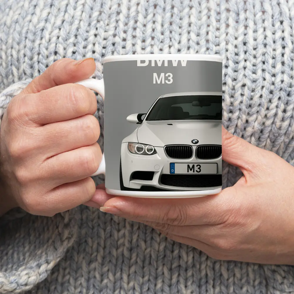 BMW M3 White Car Front View – Mugs