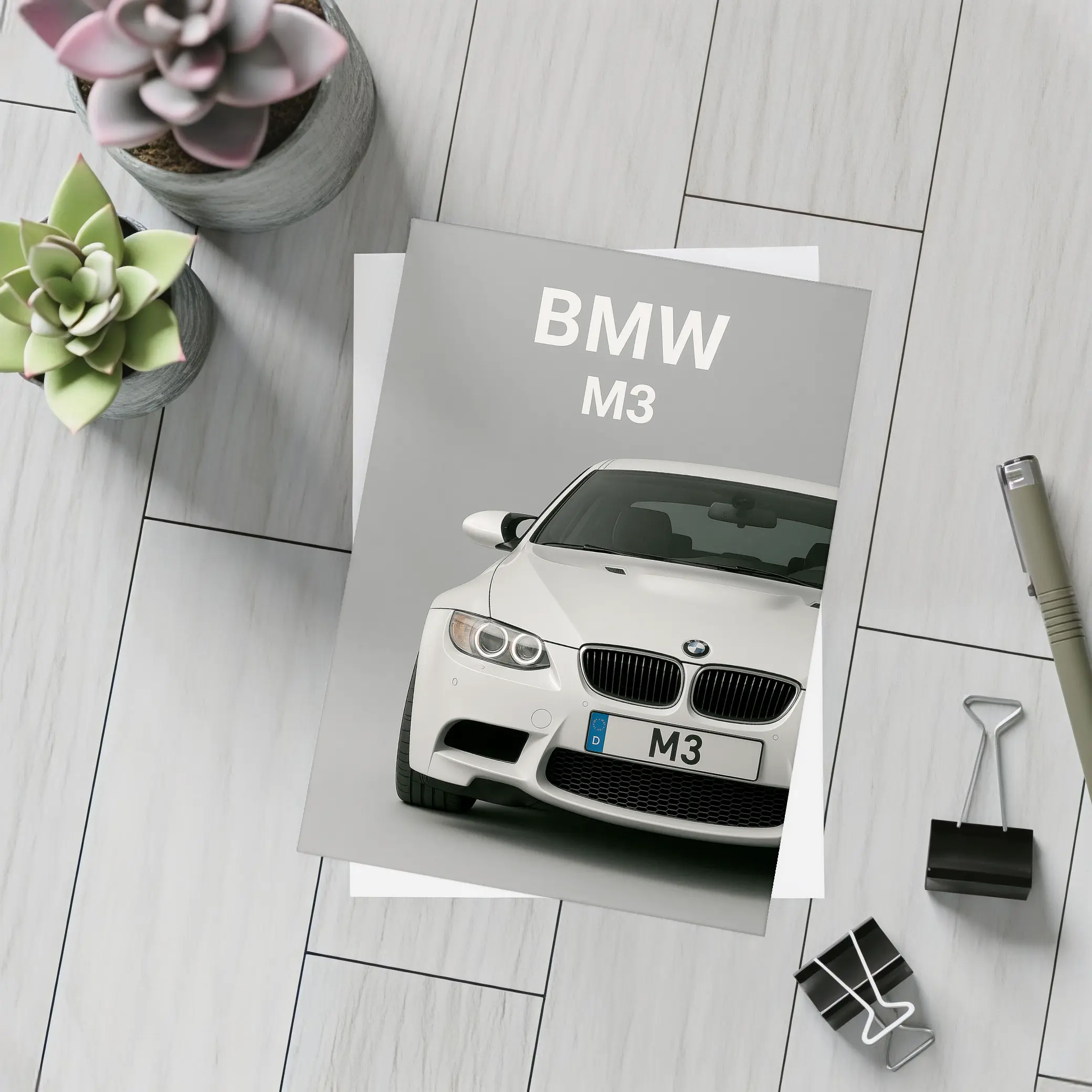 BMW M3 White Car Front View – Postcards