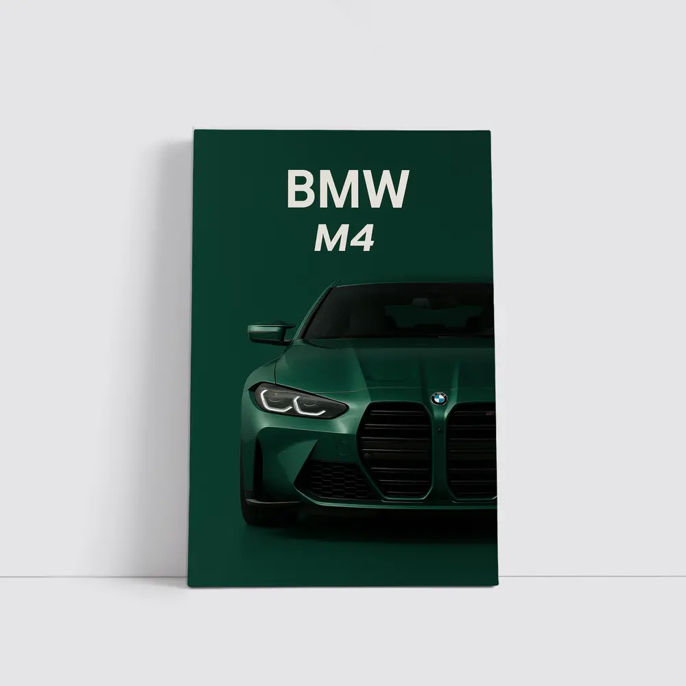 BMW M4 Green Front View Dark Background – Wall Art