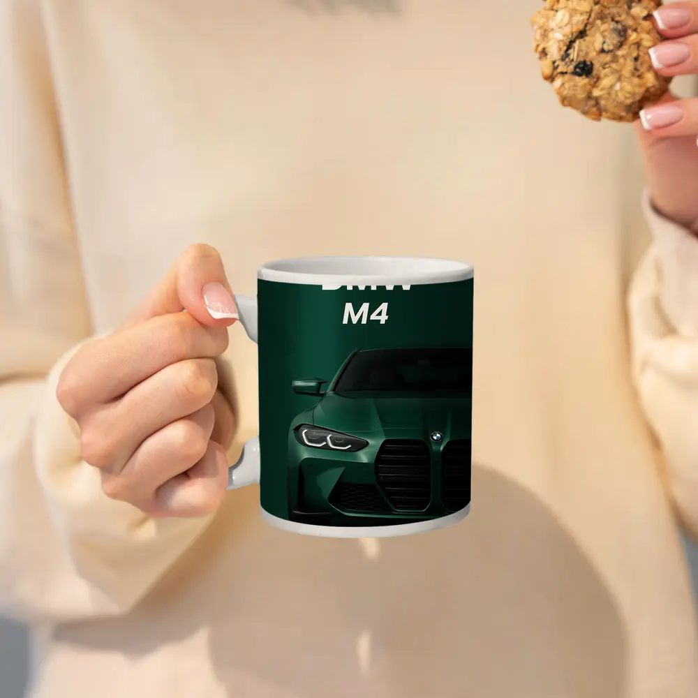 BMW M4 Green Front View Dark Background – Mugs