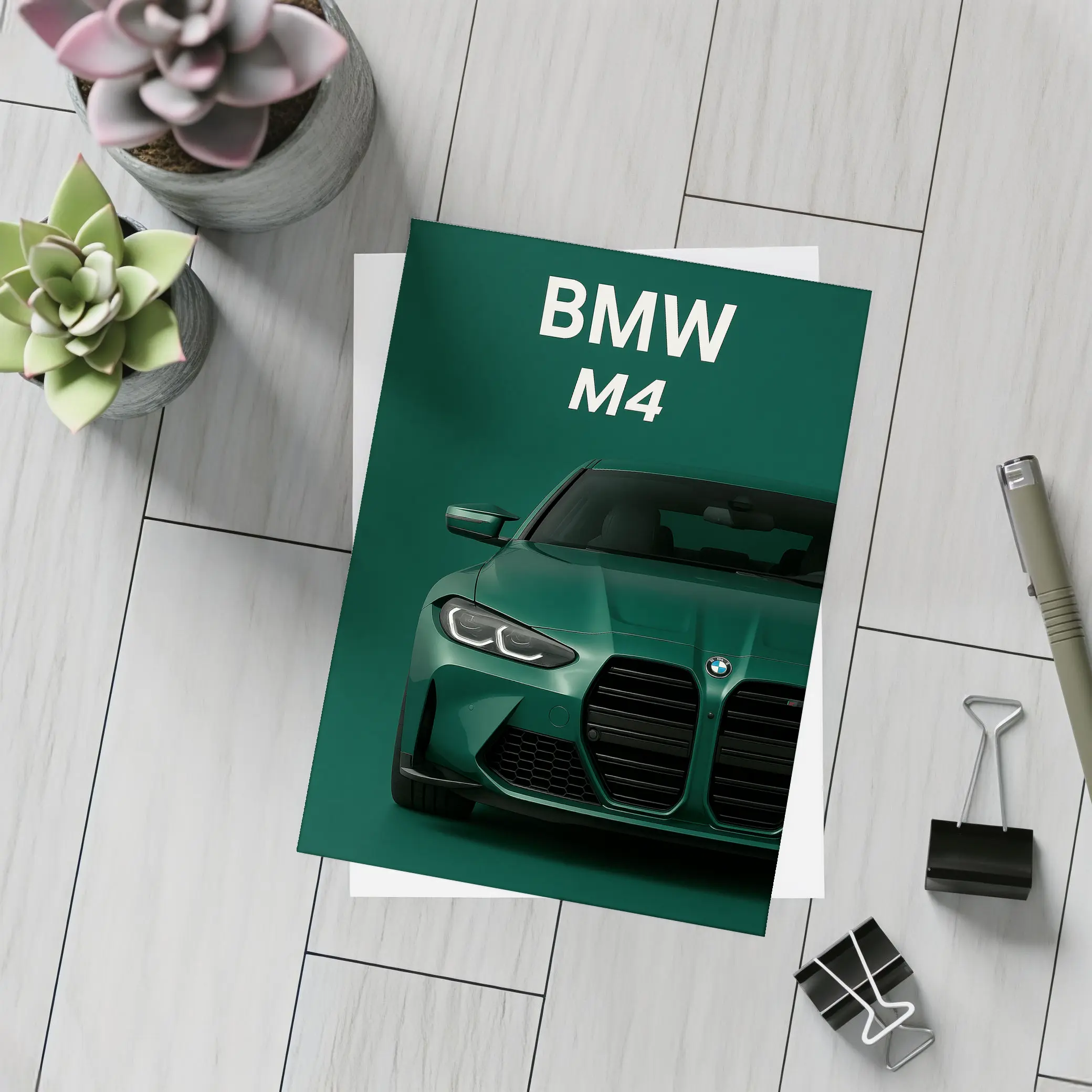 BMW M4 Green Front View Dark Background – Postcards