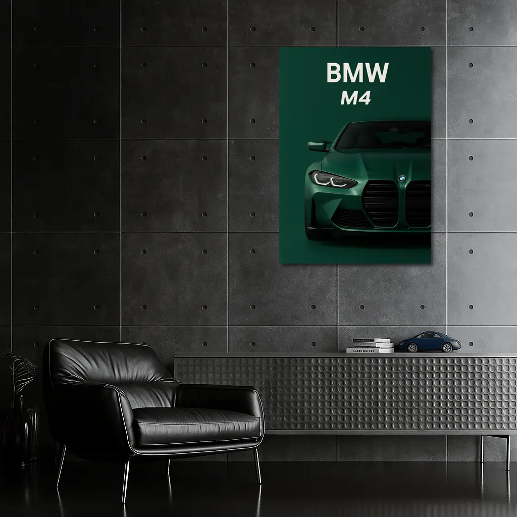 BMW M4 Green Front View Dark Background – Wall Art