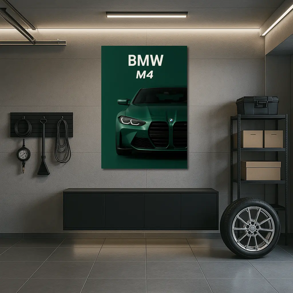 BMW M4 Green Front View Dark Background – Wall Art