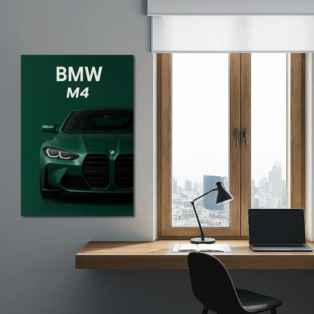 BMW M4 Green Front View Dark Background – Wall Art