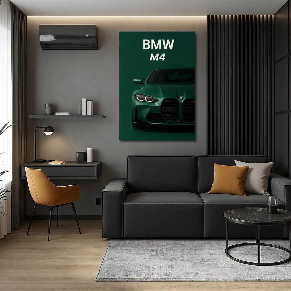 BMW M4 Green Front View Dark Background – Wall Art