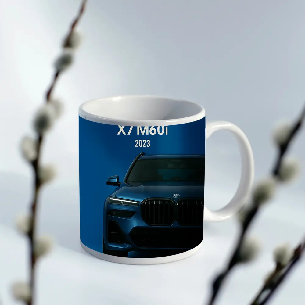 BMW X7 M60i Blue Studio Front View – Mugs