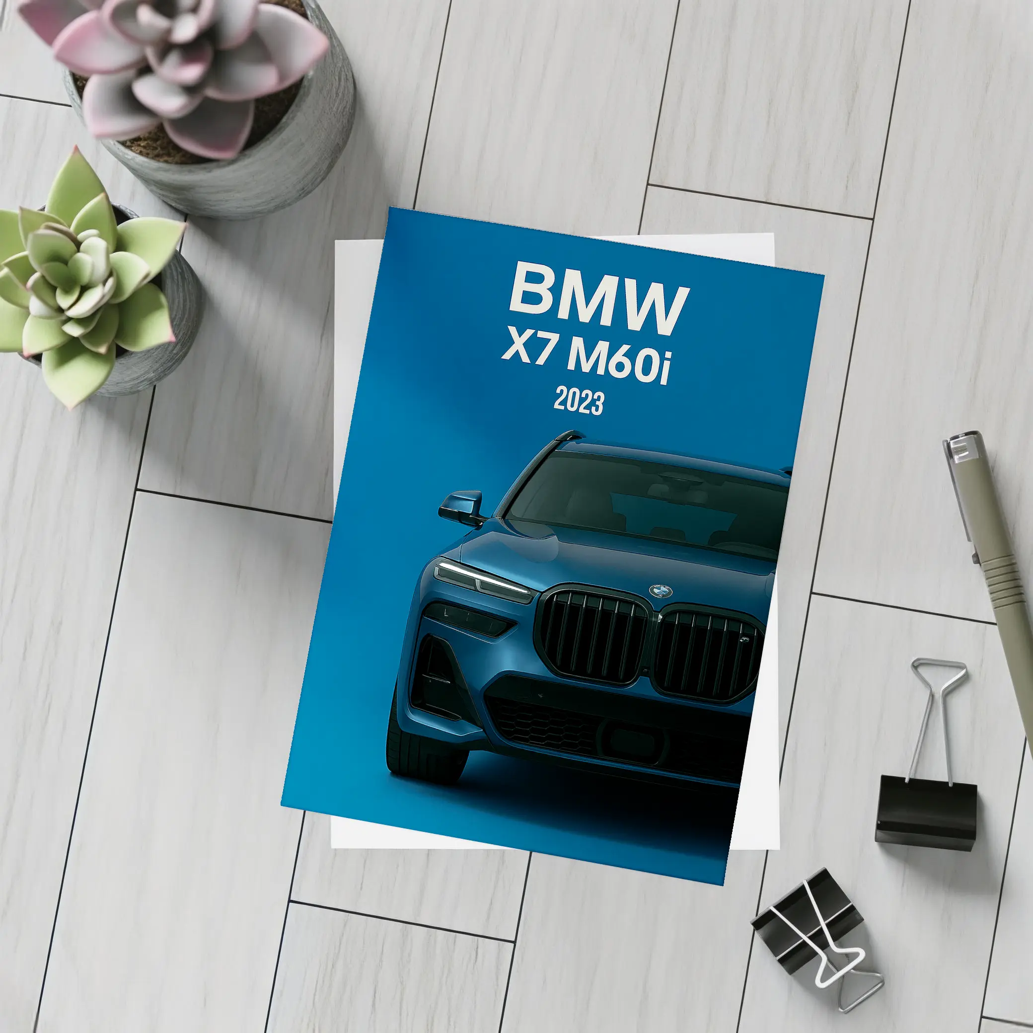 BMW X7 M60i Blue Studio Front View – Postcards