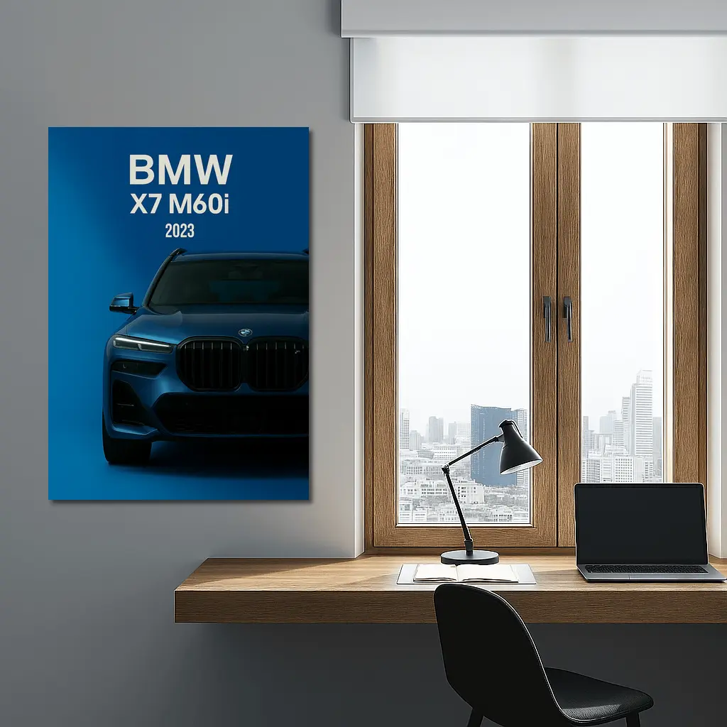 BMW X7 M60i Blue Studio Front View – Wall Art
