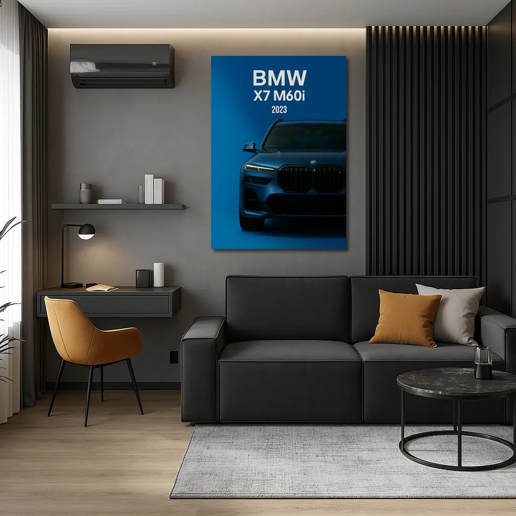 BMW X7 M60i Blue Studio Front View – Wall Art