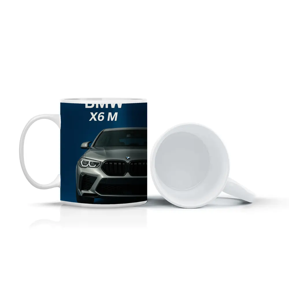BMW X6 M Front View Blue Background – Mugs
