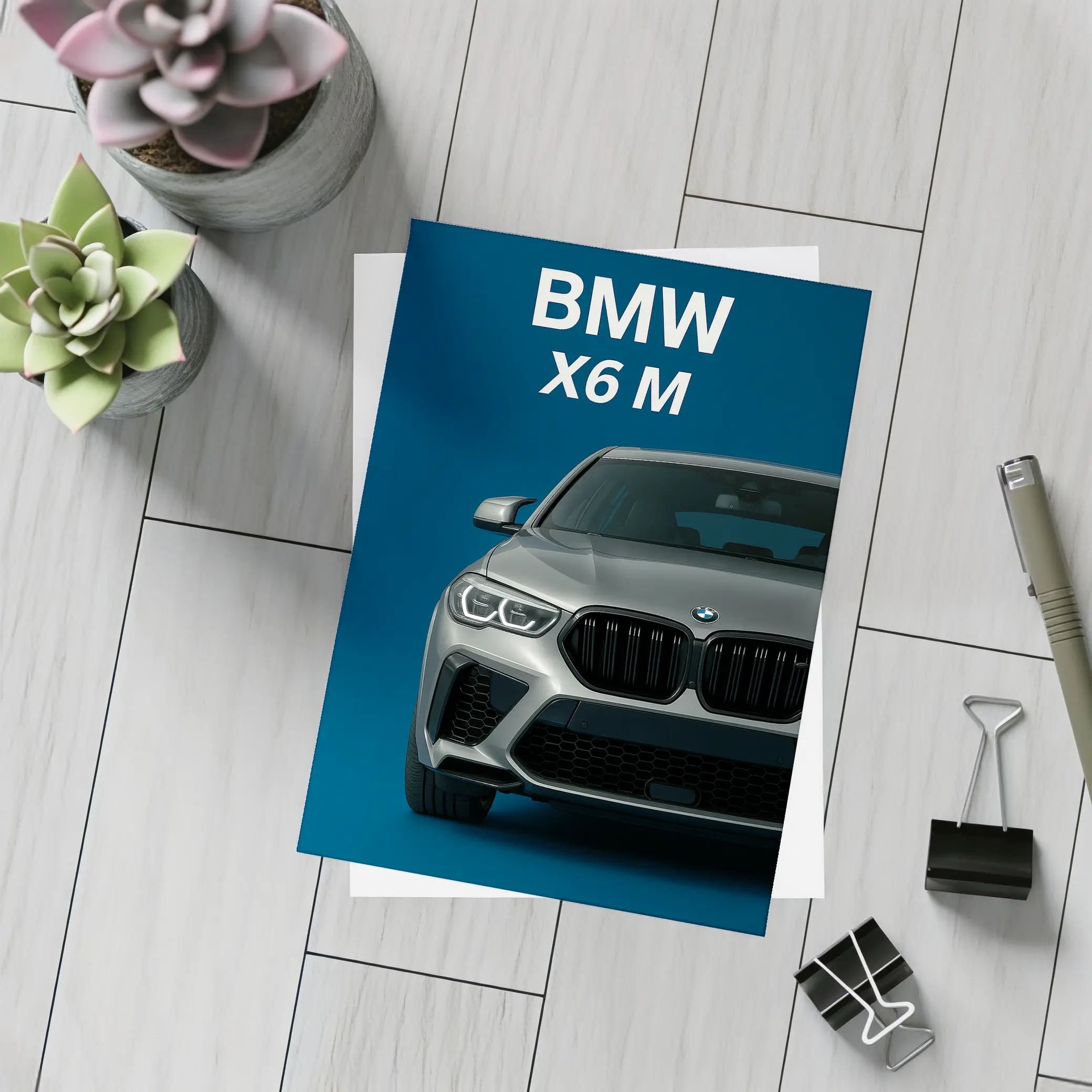BMW X6 M Front View Blue Background – Postcards