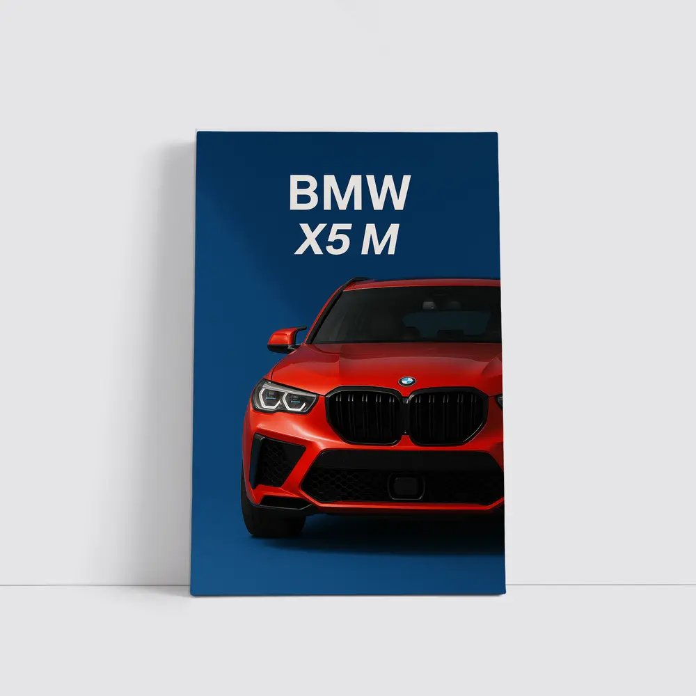 BMW X5 M Red Car Blue Background – Wall Art