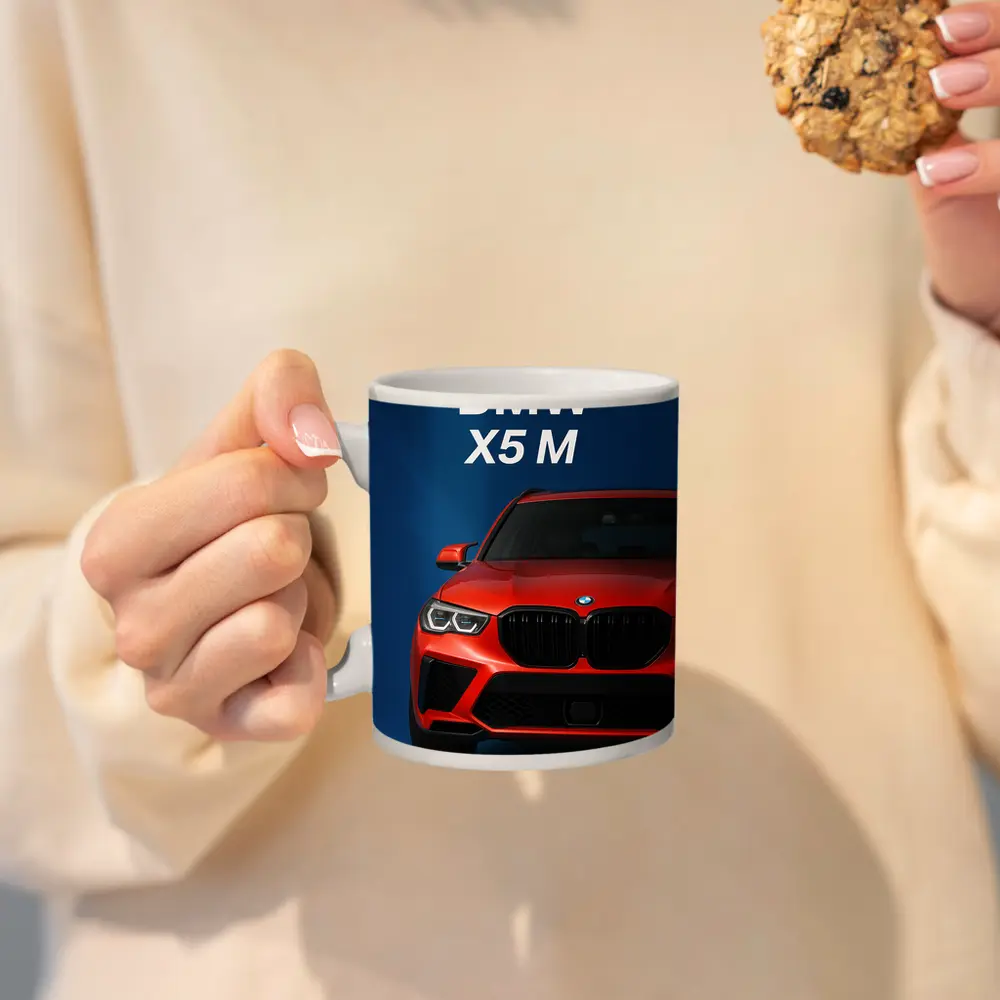 BMW X5 M Red Car Blue Background – Mugs
