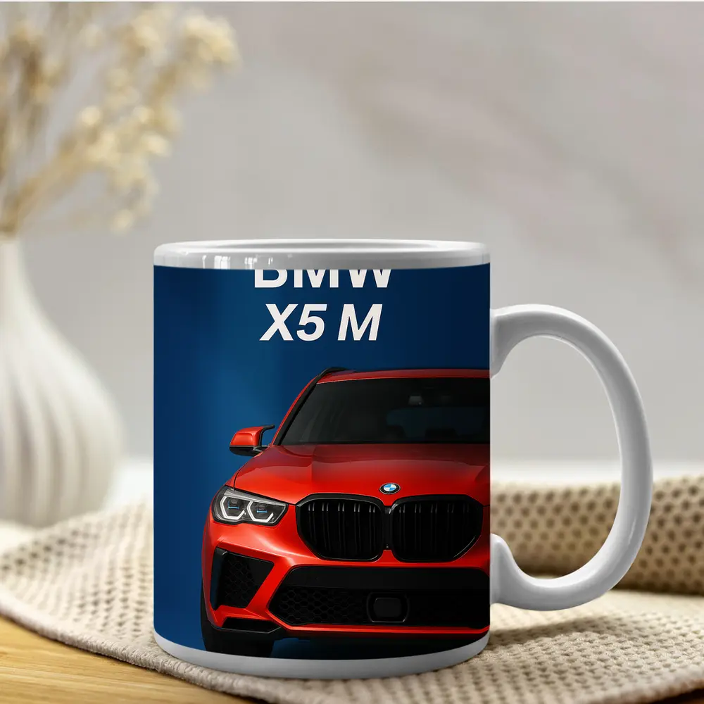 BMW X5 M Red Car Blue Background – Mugs