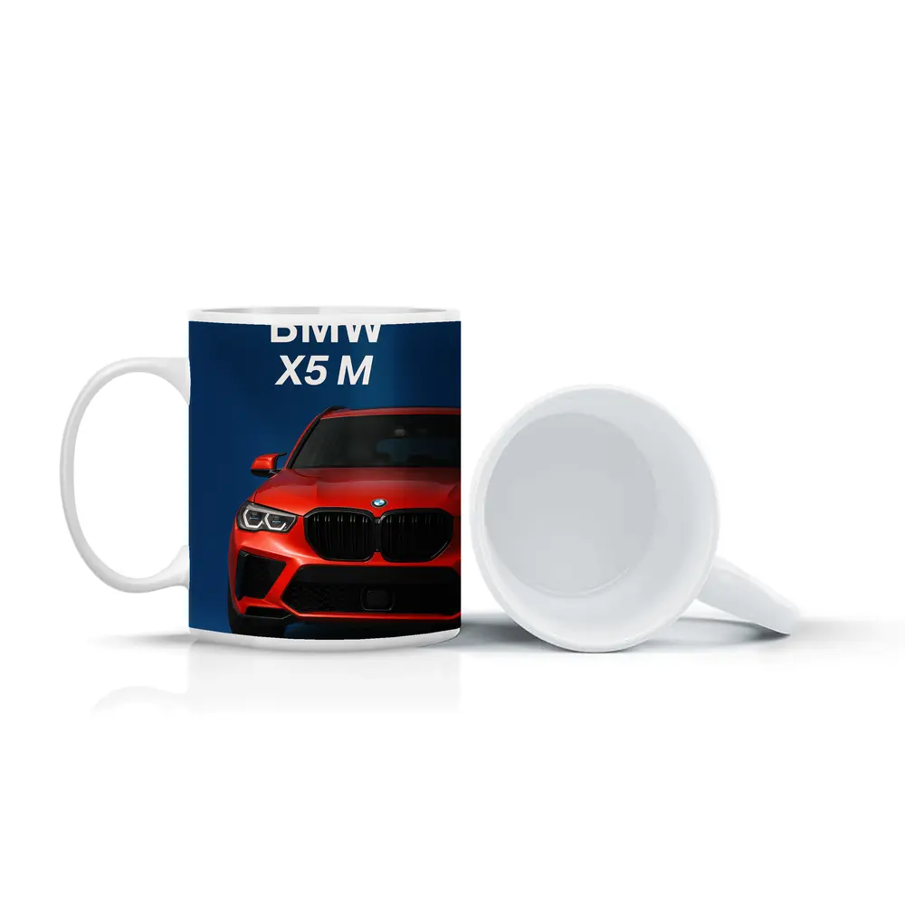 BMW X5 M Red Car Blue Background – Mugs