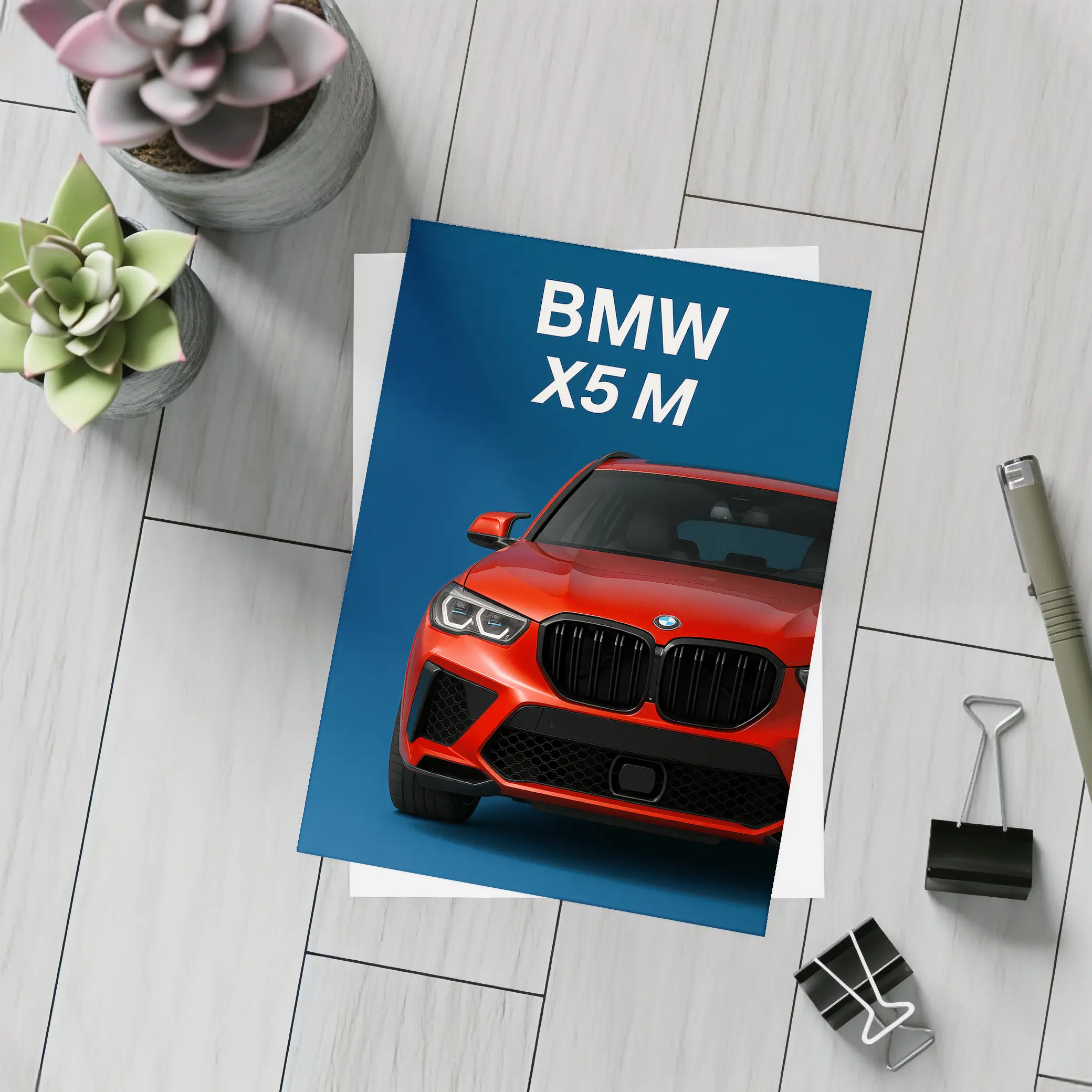 BMW X5 M Red Car Blue Background – Postcards
