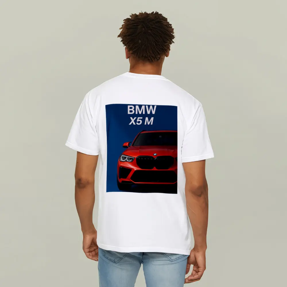 BMW X5 M Red Car Blue Background – T-Shirts