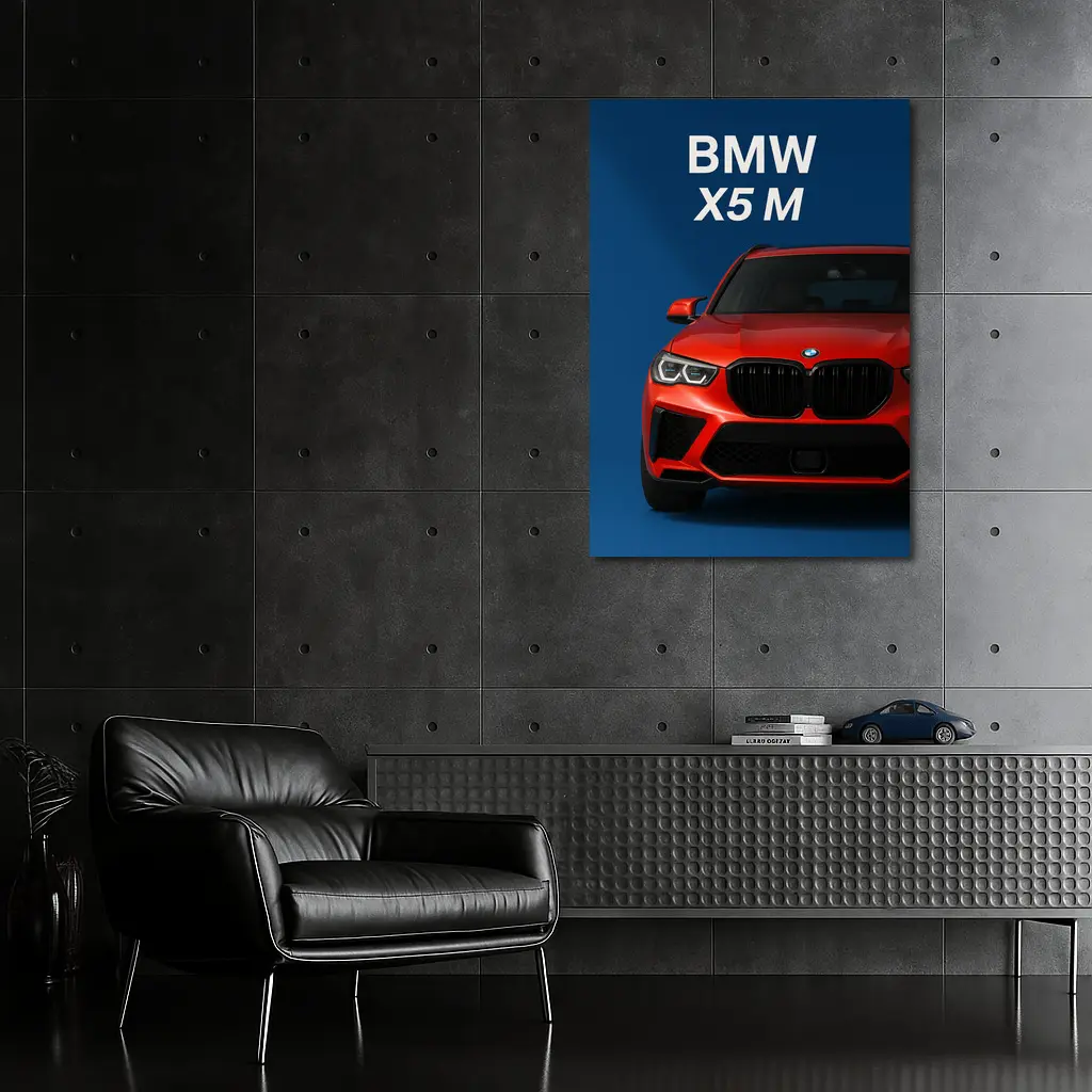 BMW X5 M Red Car Blue Background – Wall Art
