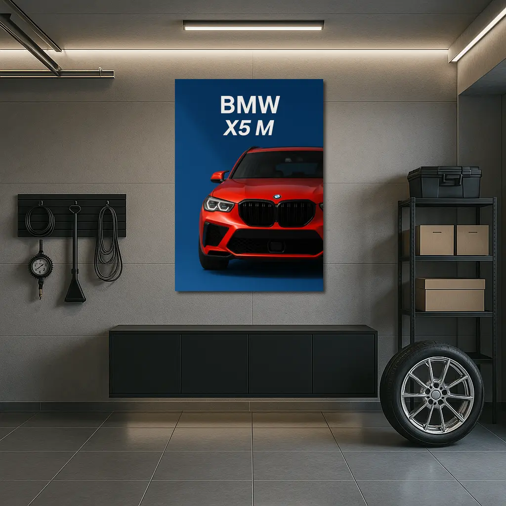 BMW X5 M Red Car Blue Background – Wall Art