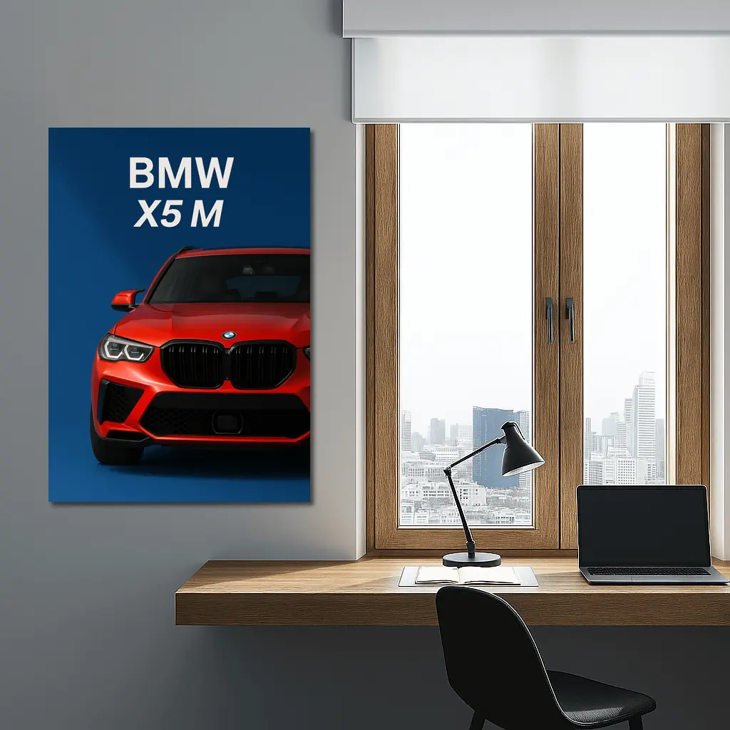 BMW X5 M Red Car Blue Background – Wall Art