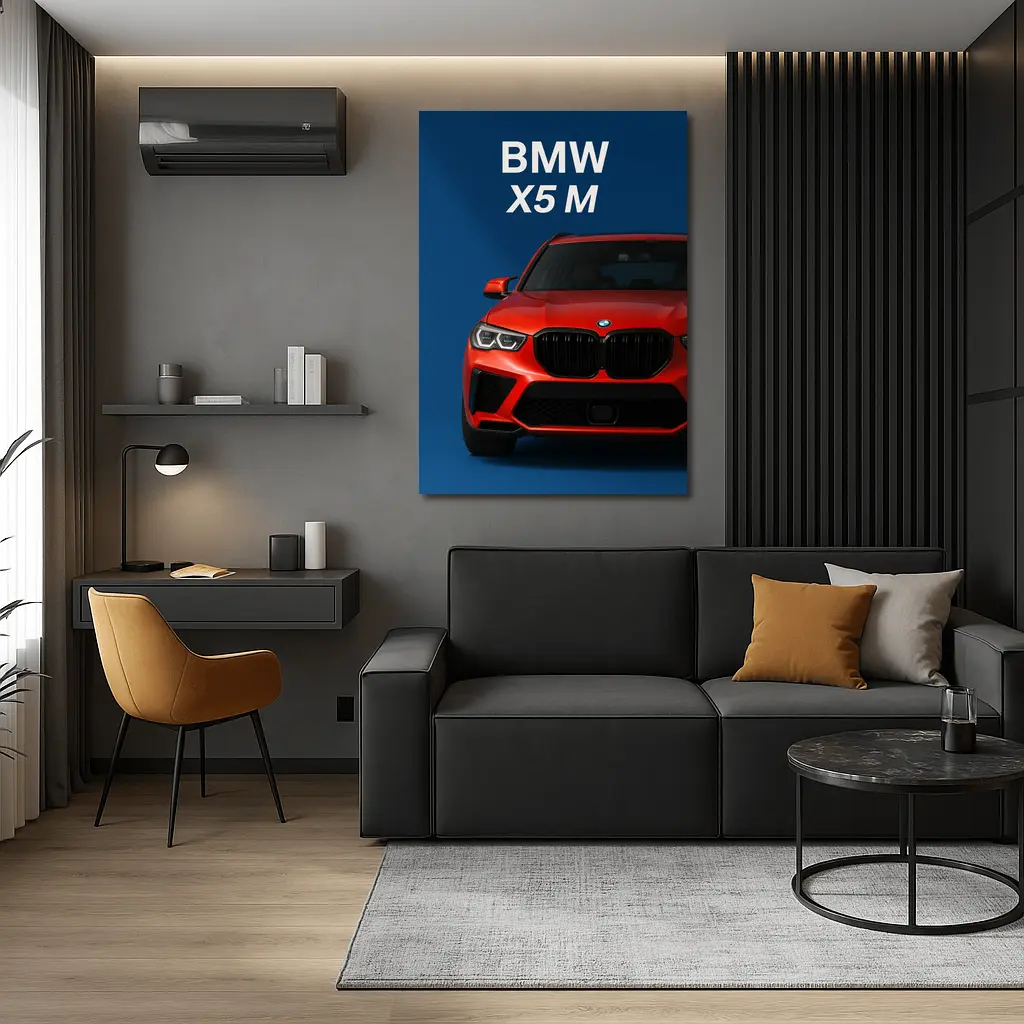 BMW X5 M Red Car Blue Background – Wall Art