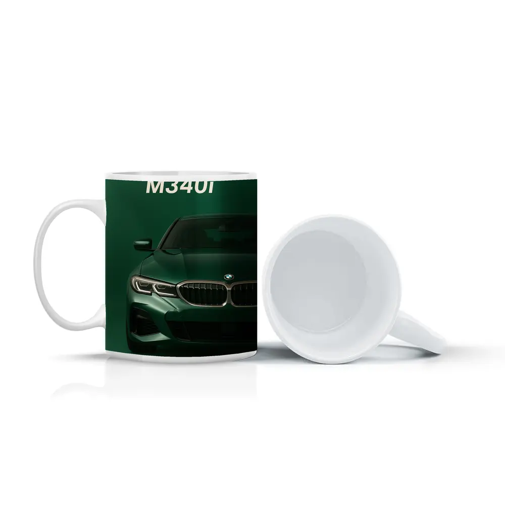 BMW M340i Green Front View Art – Mugs