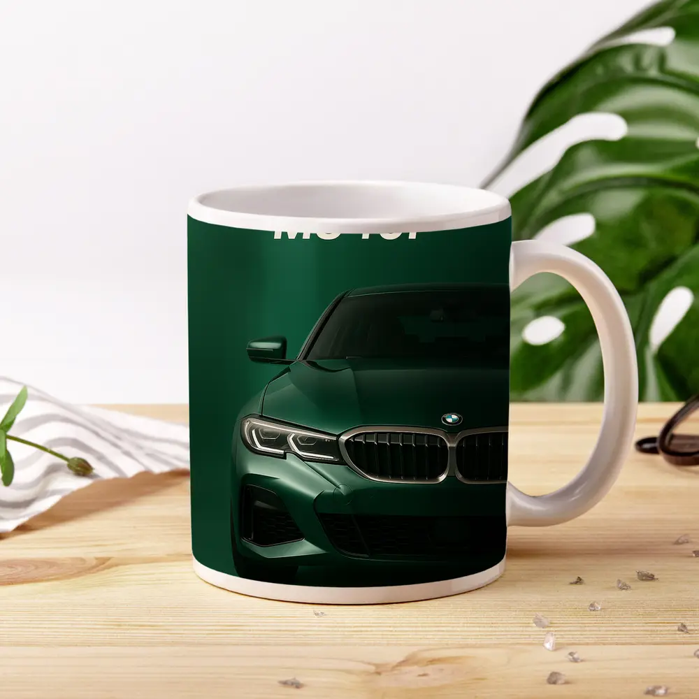 BMW M340i Green Front View Art – Mugs