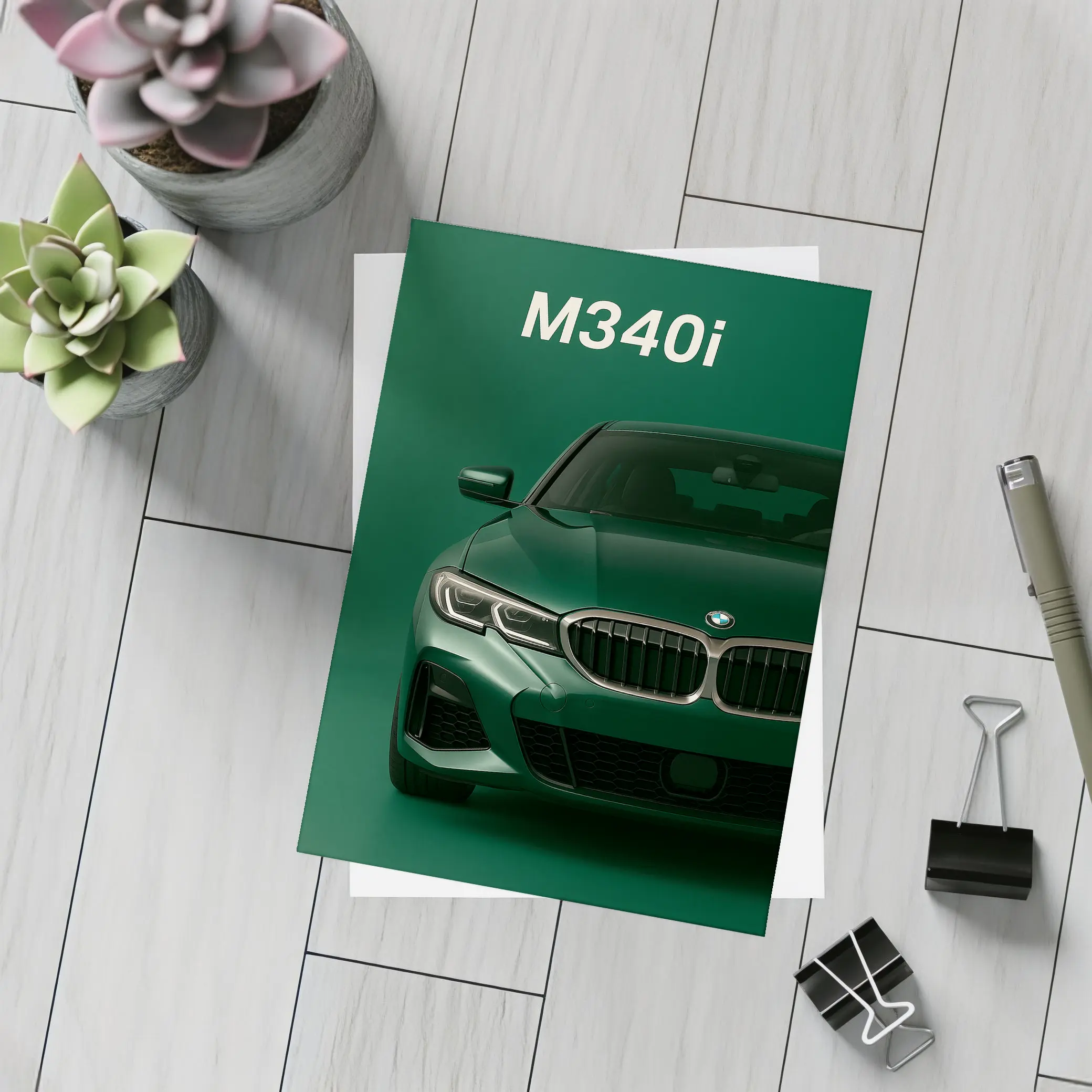 BMW M340i Green Front View Art – Postcards