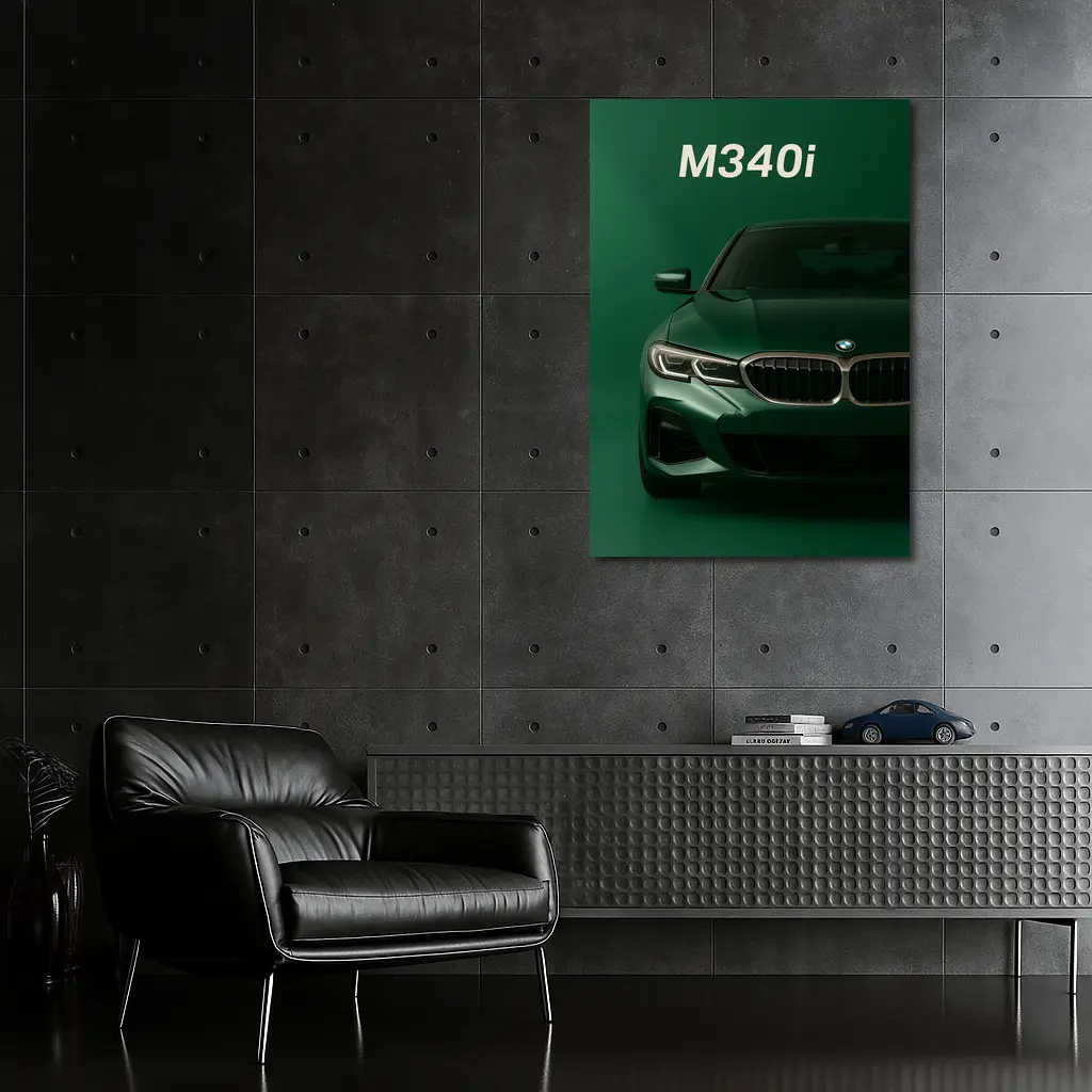 BMW M340i Green Front View Art – Wall Art