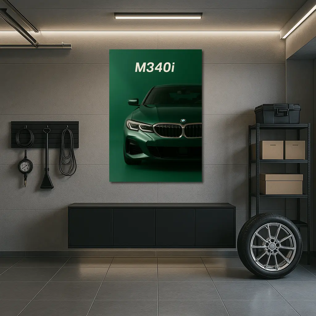 BMW M340i Green Front View Art – Wall Art