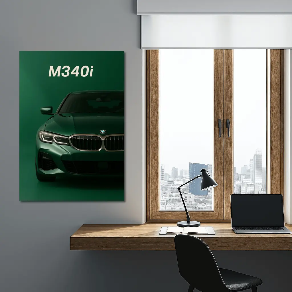 BMW M340i Green Front View Art – Wall Art