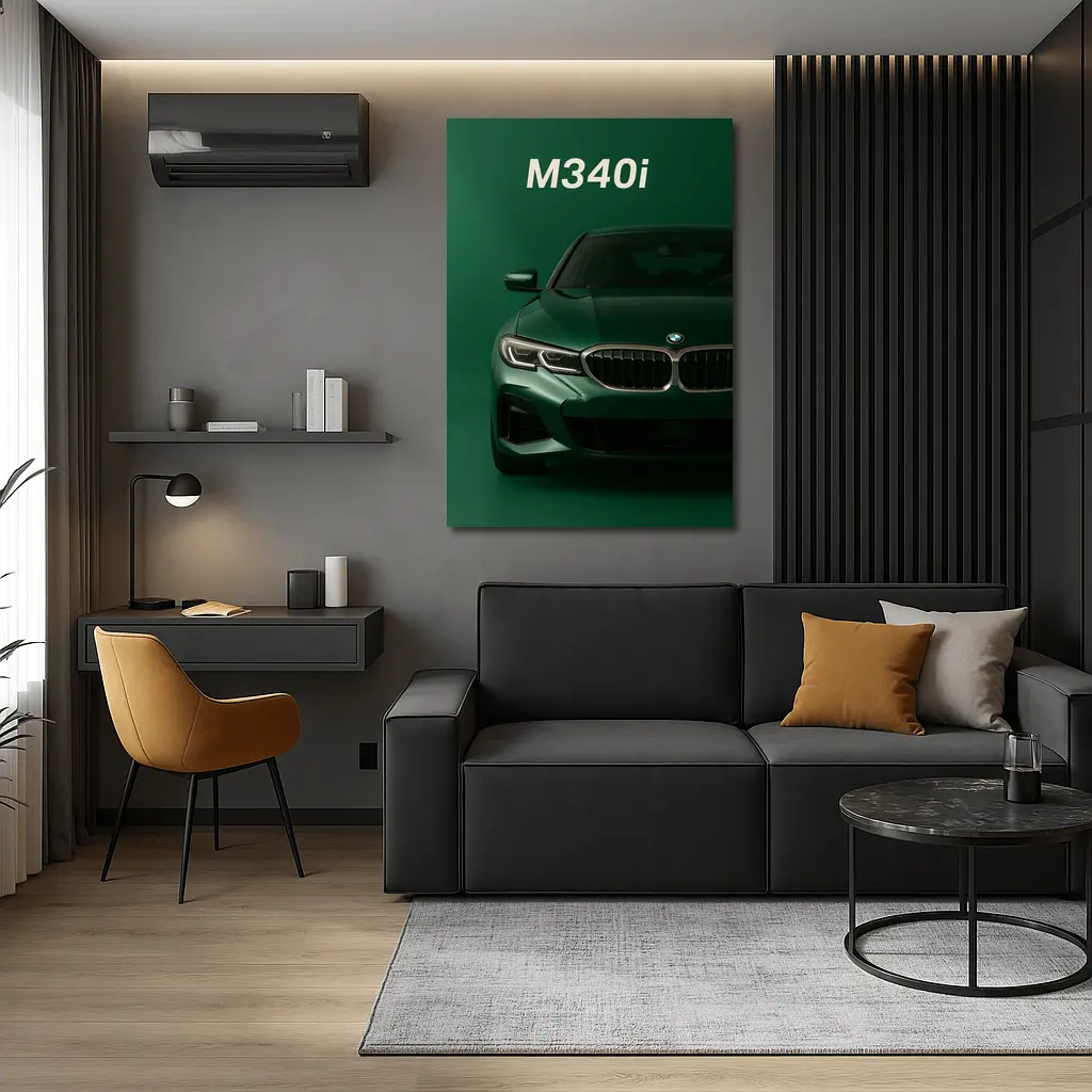 BMW M340i Green Front View Art – Wall Art