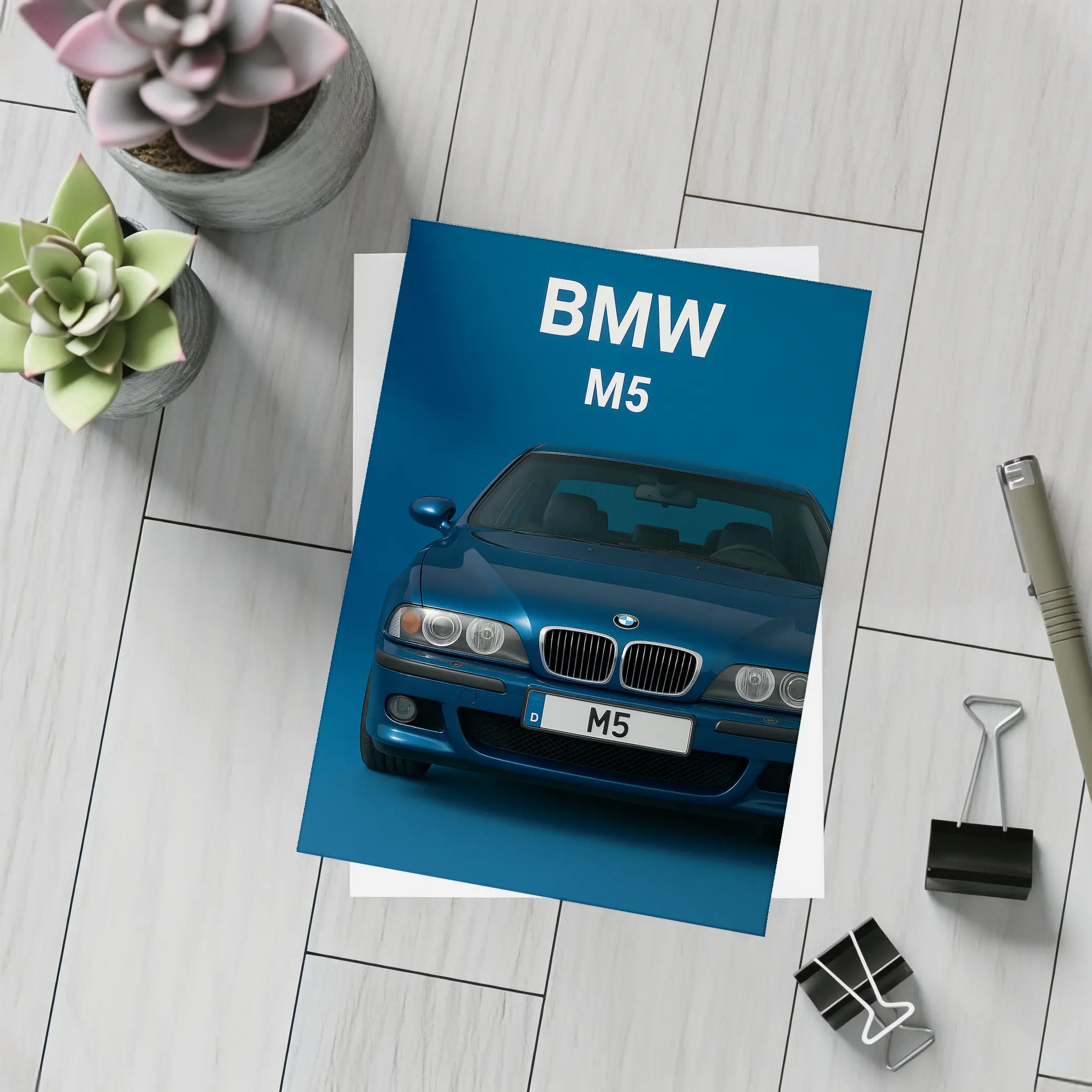 BMW M5 Blue Car Front View – Postcards