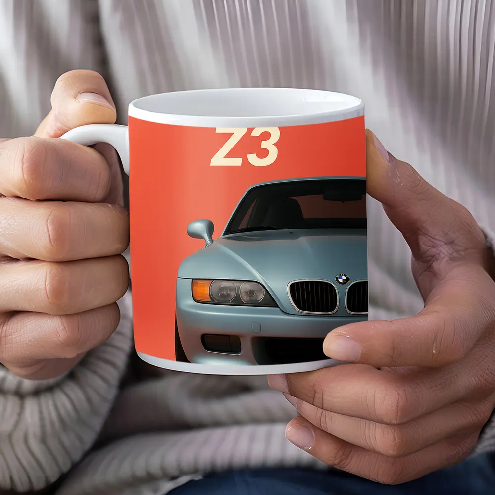 BMW Z3 Front View Coral Background Art – Mugs