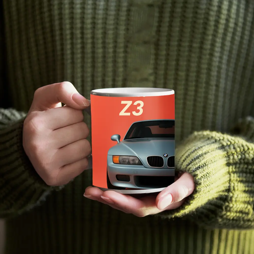 BMW Z3 Front View Coral Background Art – Mugs