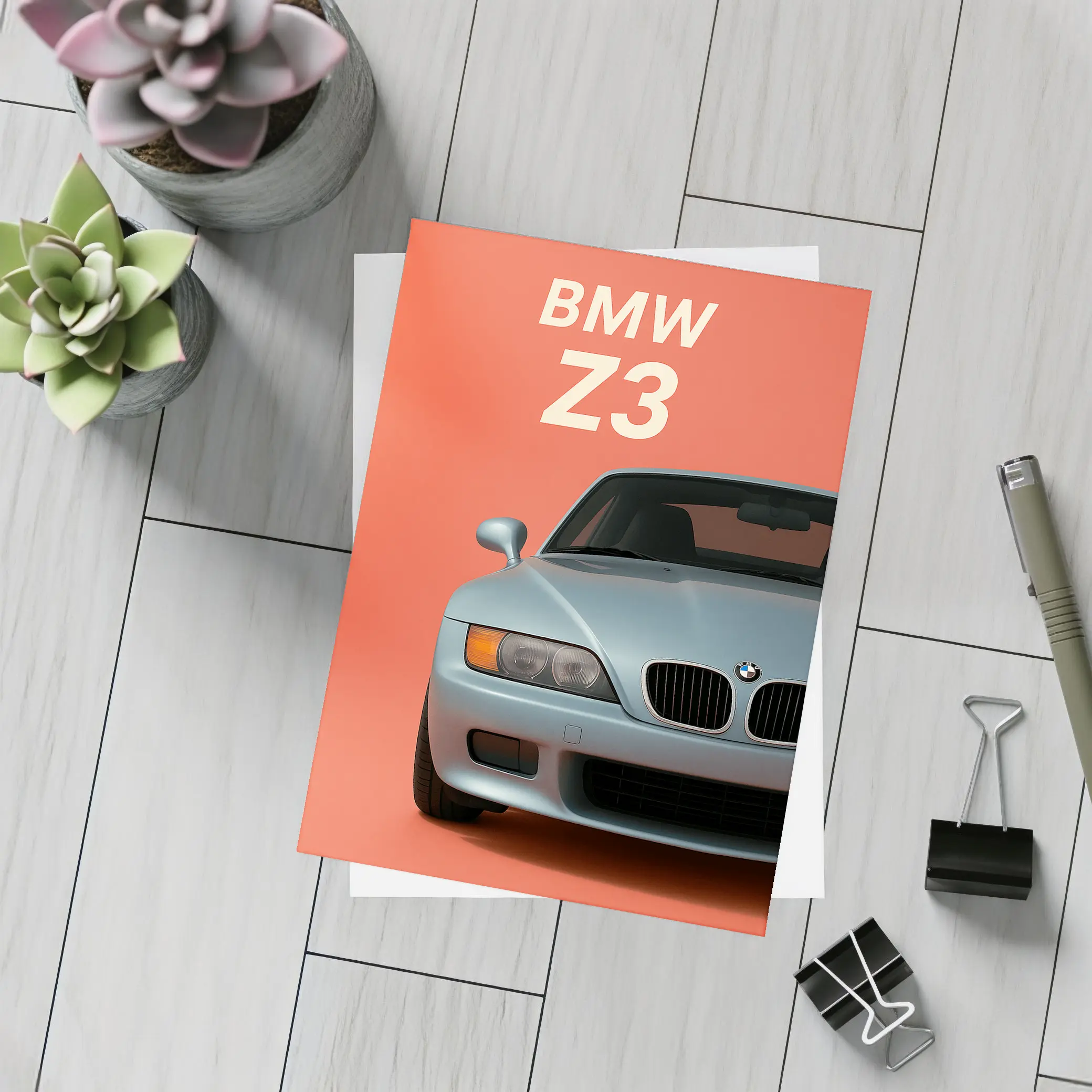 BMW Z3 Front View Coral Background Art – Postcards