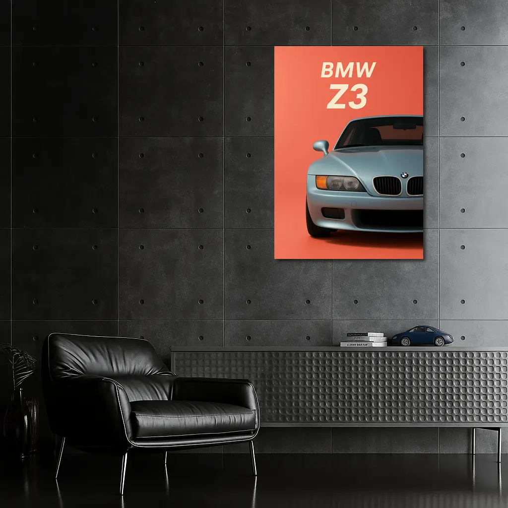 BMW Z3 Front View Coral Background Art – Wall Art