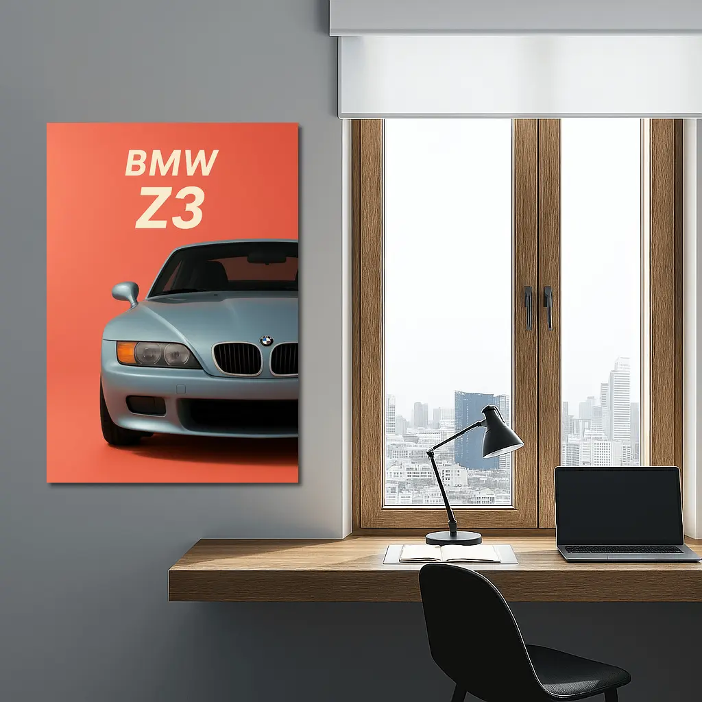 BMW Z3 Front View Coral Background Art – Wall Art
